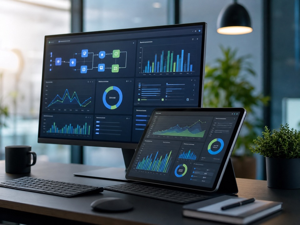 Business intelligence dashboard on desktop and tablet screens
