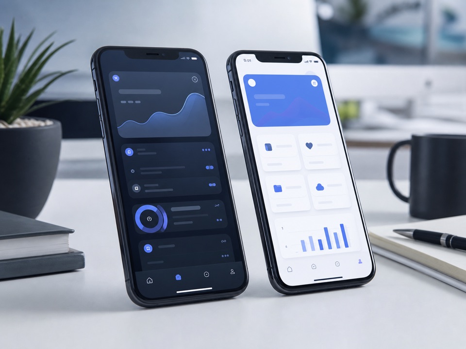 Modern mobile app interfaces on smartphones