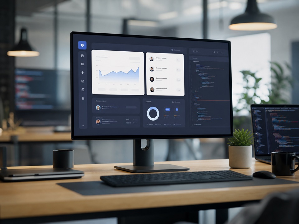 Professional web platform dashboard on a desktop monitor